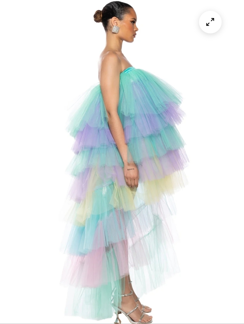 Pastel Tiered Tulle High-Low Strapless DRESS L/XL This Is New Without Tags - Picture 5 of 10